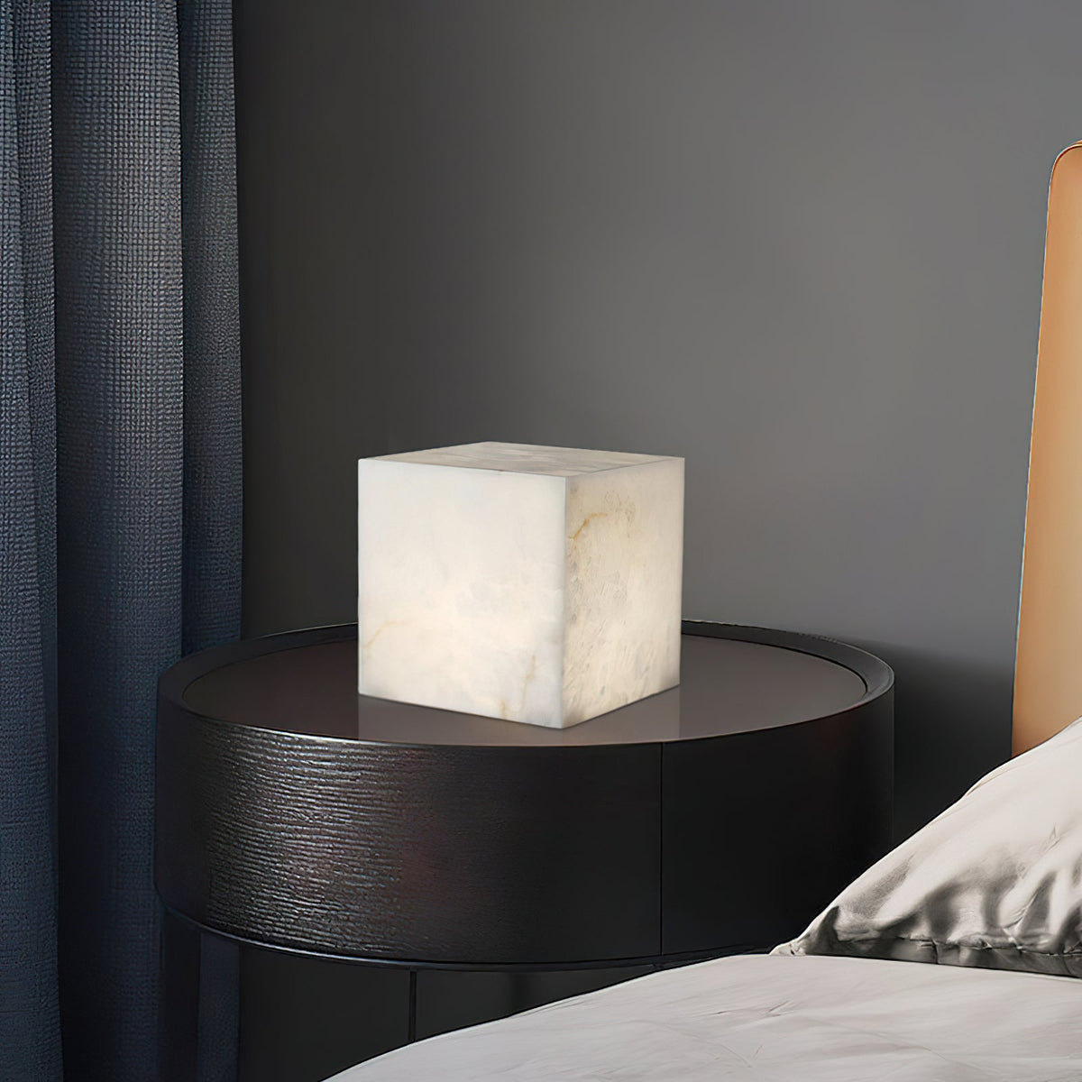 Alabaster Cubic Table Lamp – Solid Imported Spanish Stone Modern LED Cube Light
