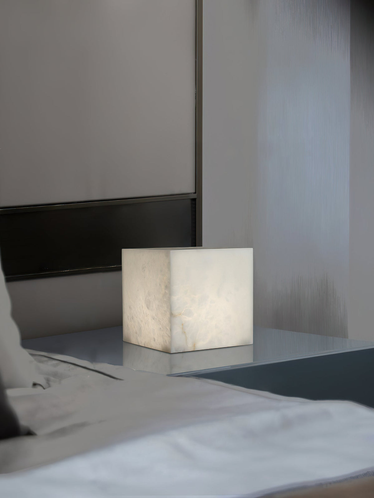Alabaster Cubic Table Lamp – Solid Imported Spanish Stone Modern LED Cube Light
