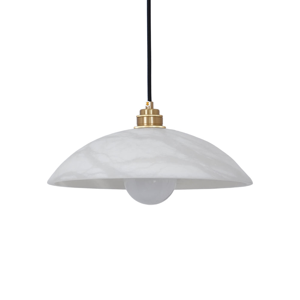 Alabaster Dome Pendant Light – Natural Stone Saucer & Brass Minimalist Suspension Lamp