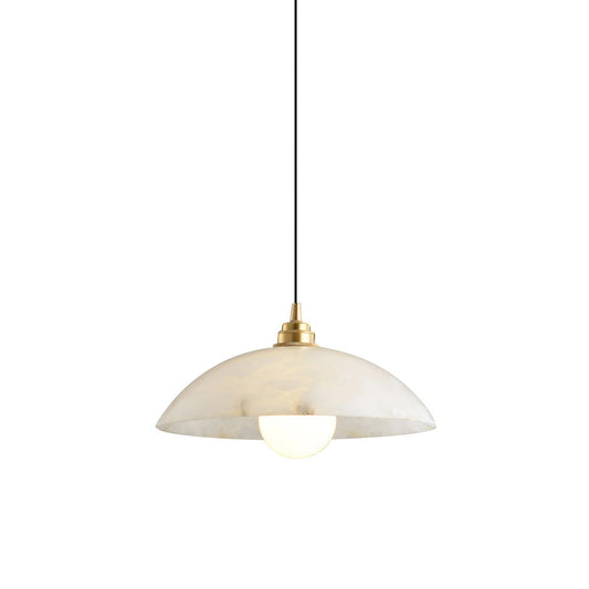Alabaster Dome Pendant Light – Natural Stone Saucer & Brass Minimalist Suspension Lamp