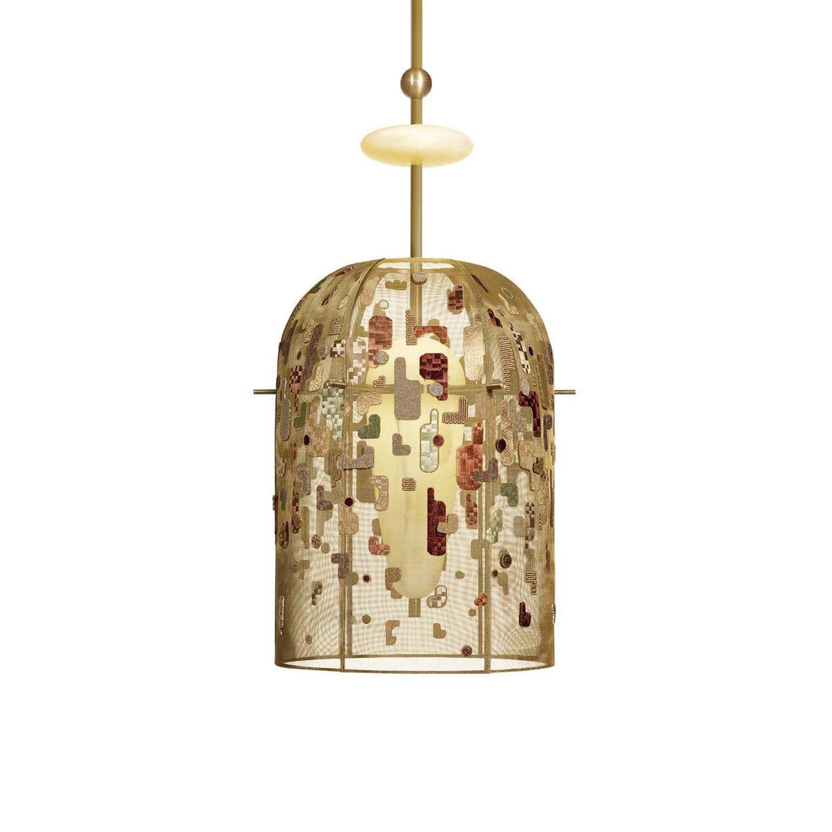 Alabaster Embroidered Pendant Lamp – Beadwork Mesh Cage & Natural Stone Modern Pendant