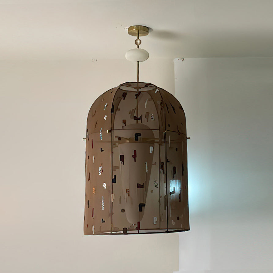 Alabaster Embroidered Pendant Lamp – Beadwork Mesh Cage & Natural Stone Modern Pendant