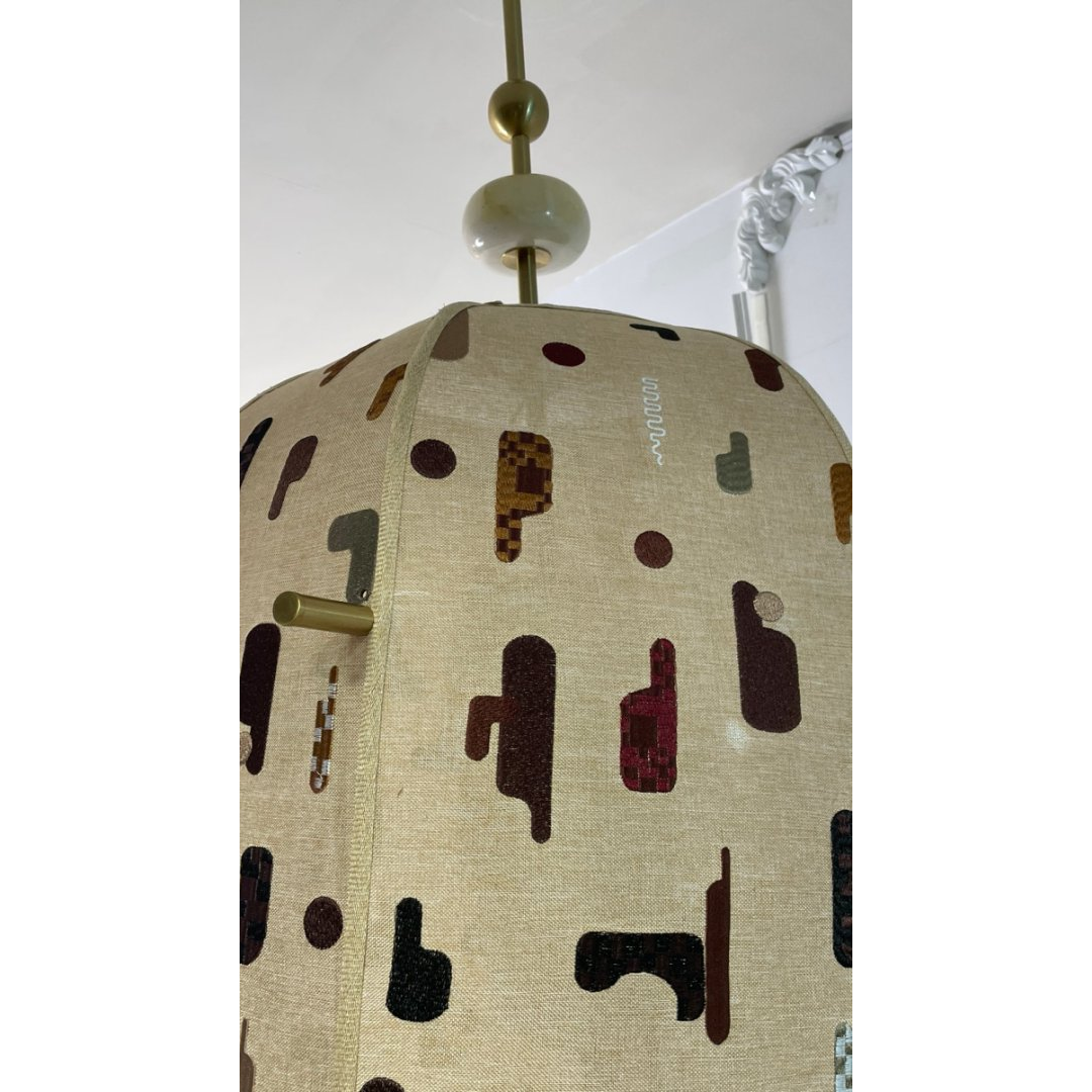 Alabaster Embroidered Pendant Lamp – Beadwork Mesh Cage & Natural Stone Modern Pendant