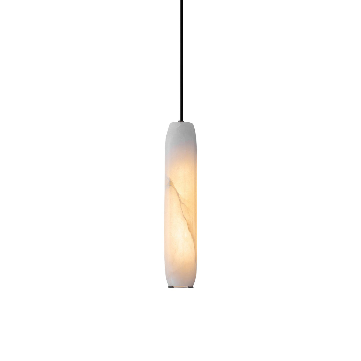 Alabaster Flute Pendant Light – Natural Stone Fluted Cylinder & Brass Suspension Light