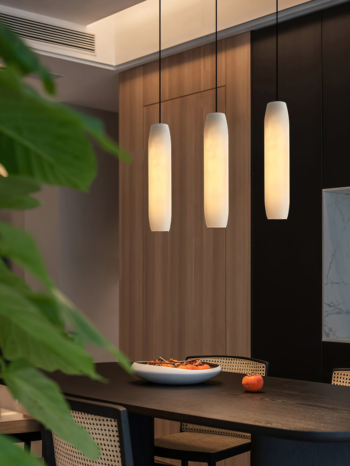 Alabaster Flute Pendant Light – Natural Stone Fluted Cylinder & Brass Suspension Light