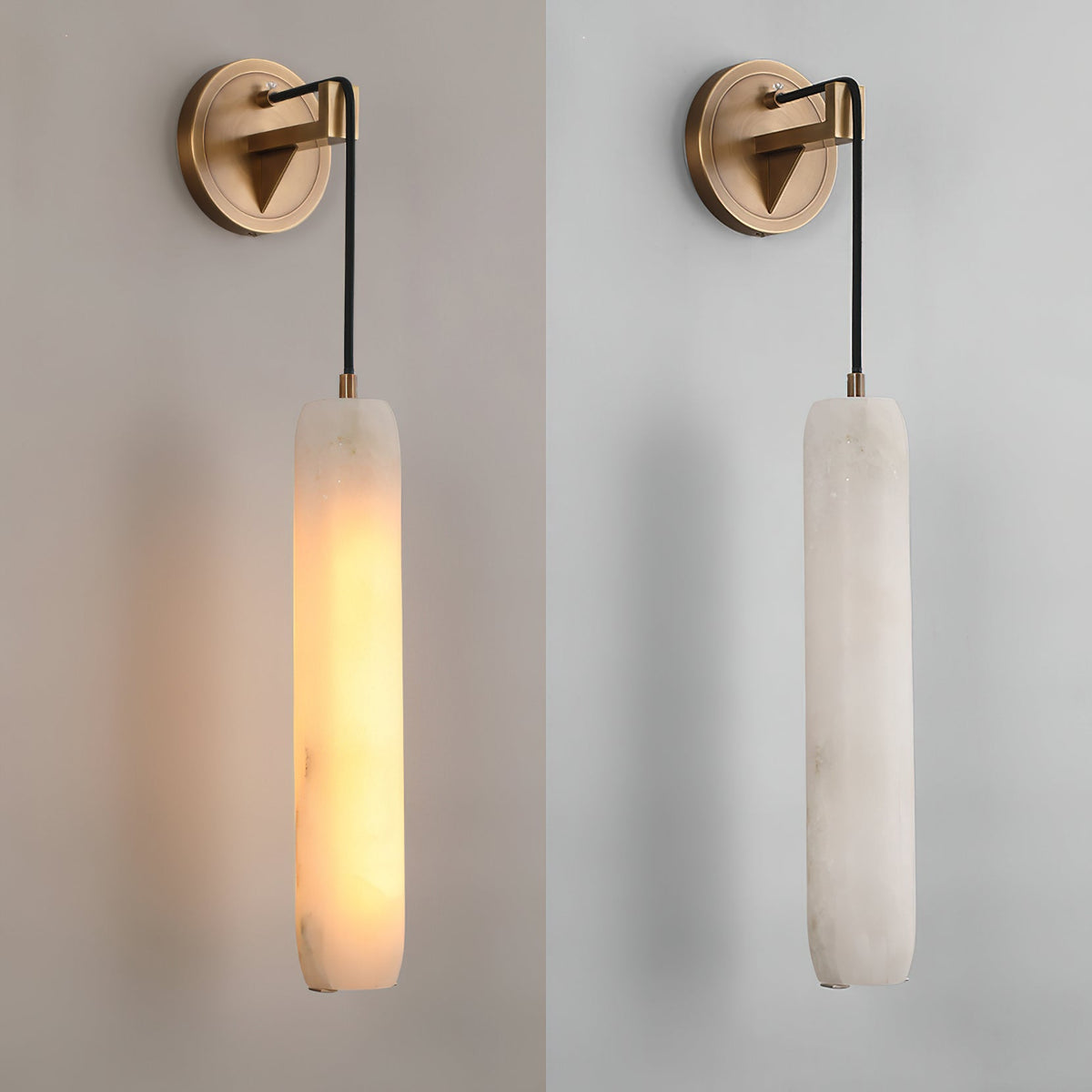 Alabaster Flute Wall Lamp – Natural Stone Fluted Cylinder & Brass Wall Sconce