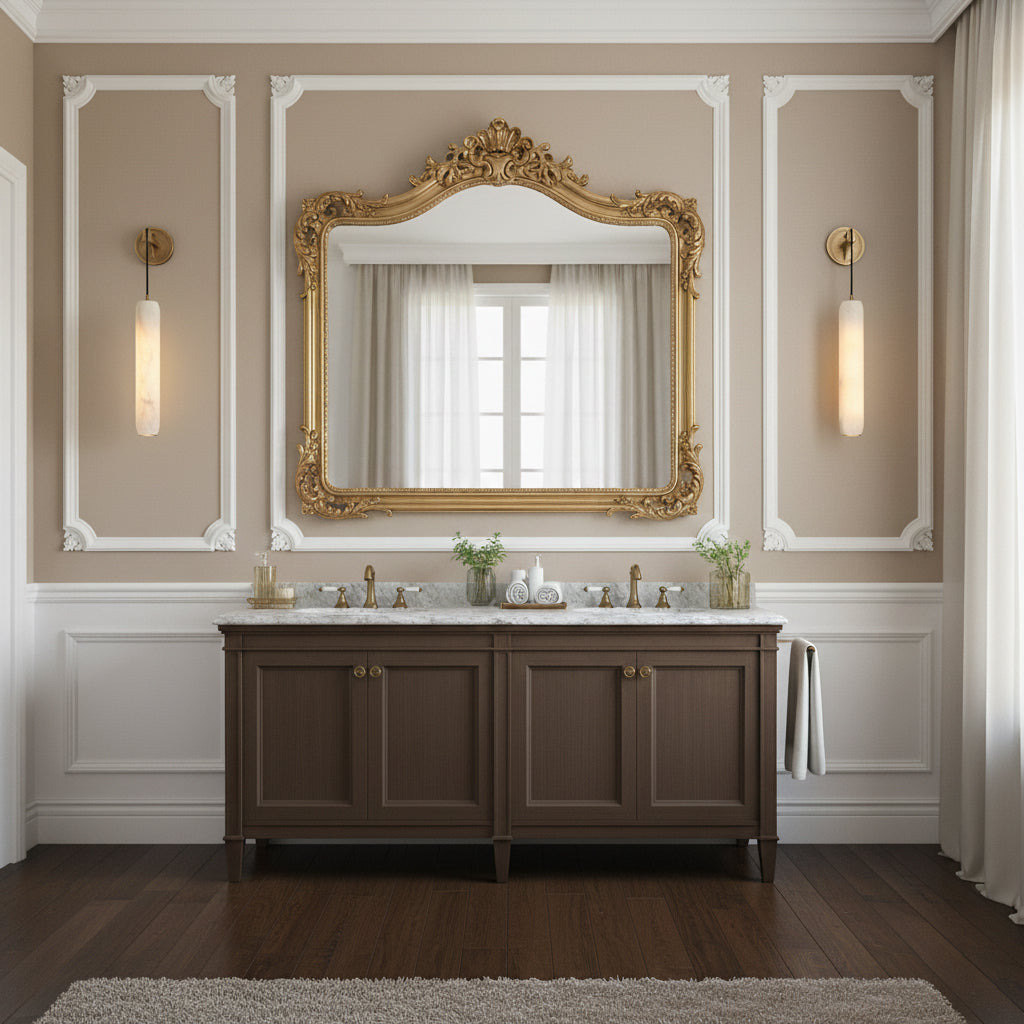 Alabaster Flute Wall Lamp – Natural Stone Fluted Cylinder & Brass Wall Sconce