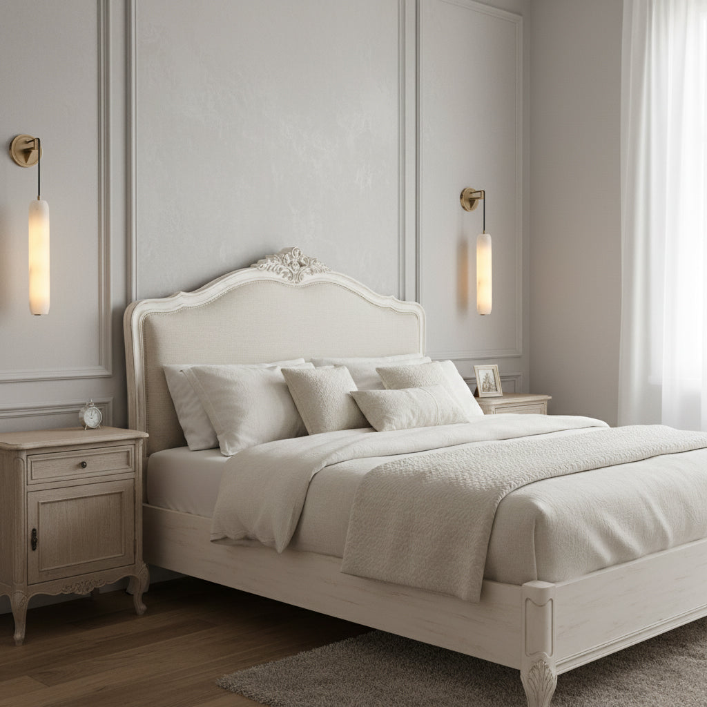 Alabaster Flute Wall Lamp – Natural Stone Fluted Cylinder & Brass Wall Sconce