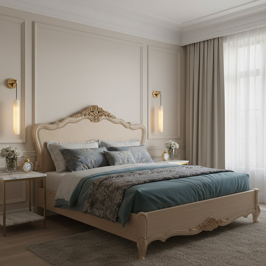 Alabaster Flute Wall Lamp – Natural Stone Fluted Cylinder & Brass Wall Sconce