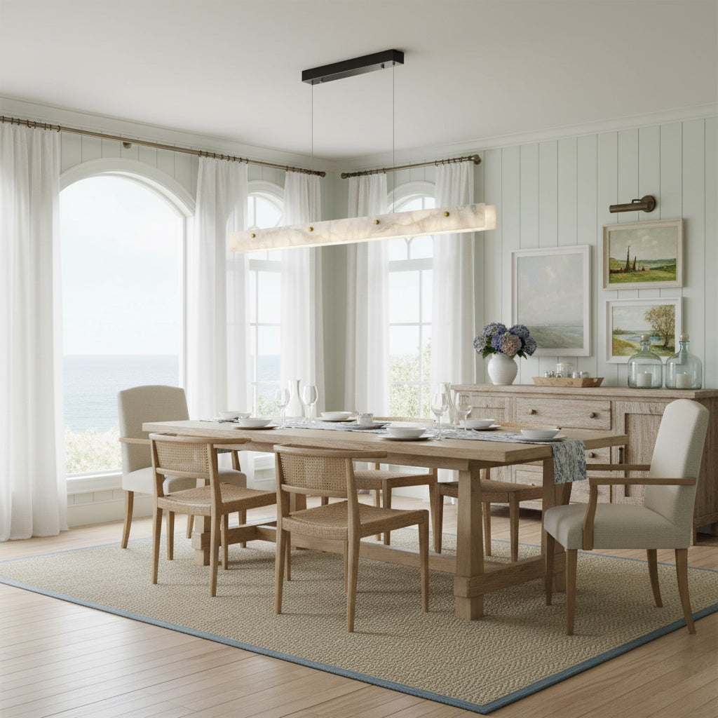 Alabaster LED Linear Pendant Light – Natural Stone & Stainless Steel Modern Suspension Light