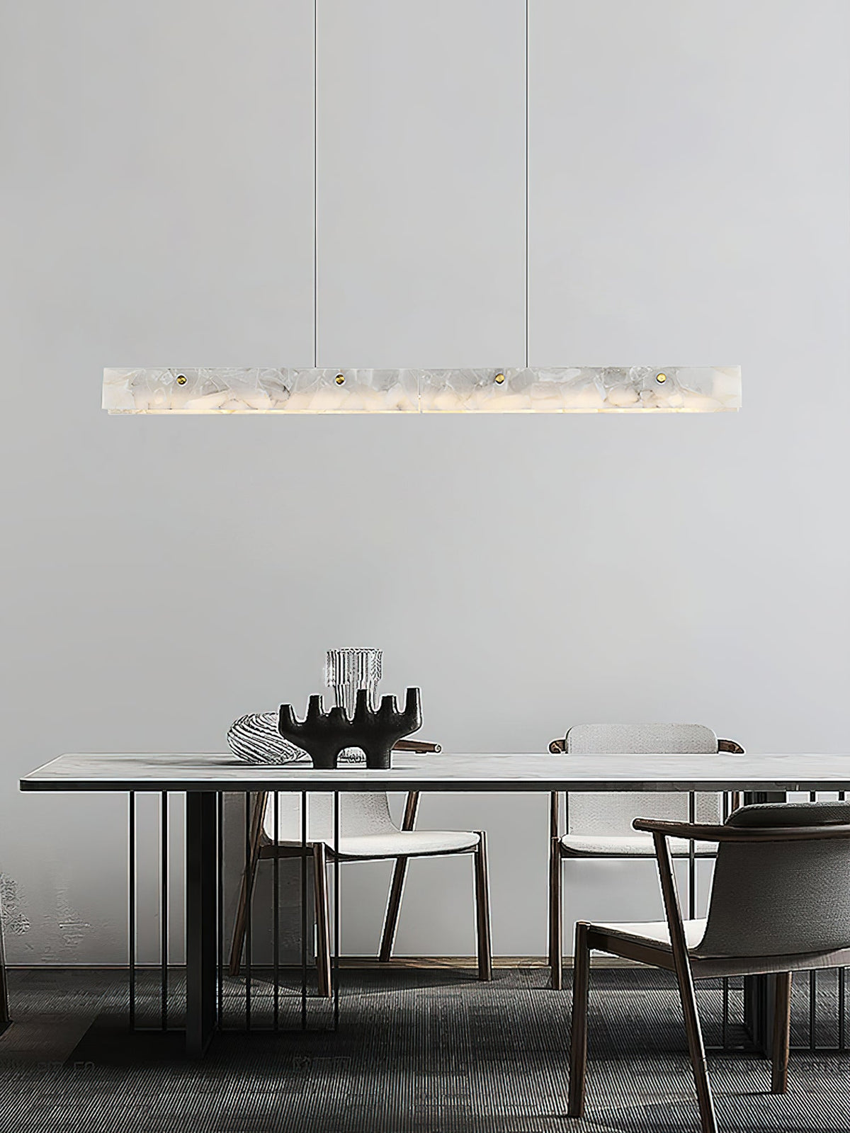 Alabaster LED Linear Pendant Light – Natural Stone & Stainless Steel Modern Suspension Light