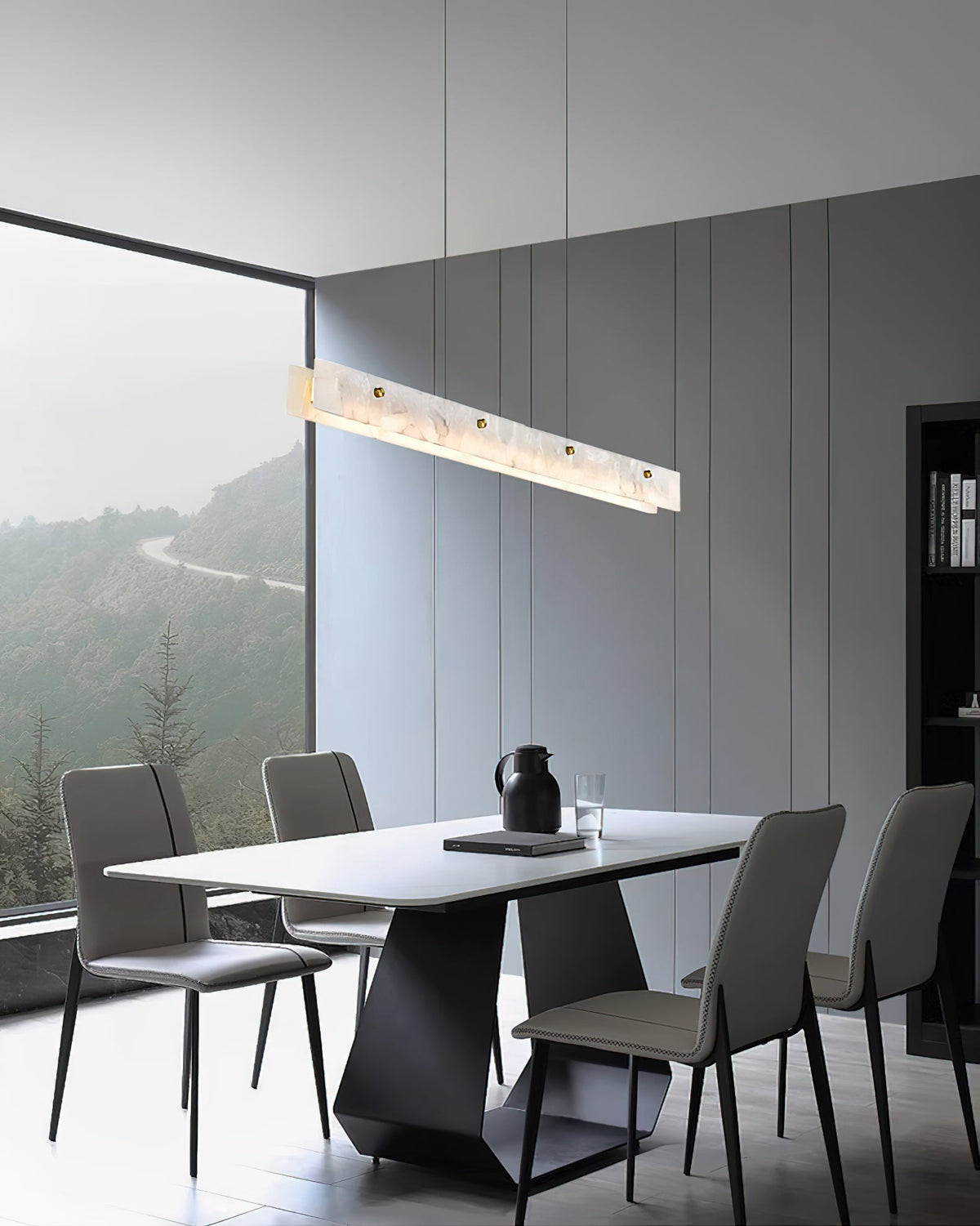 Alabaster LED Linear Pendant Light – Natural Stone & Stainless Steel Modern Suspension Light
