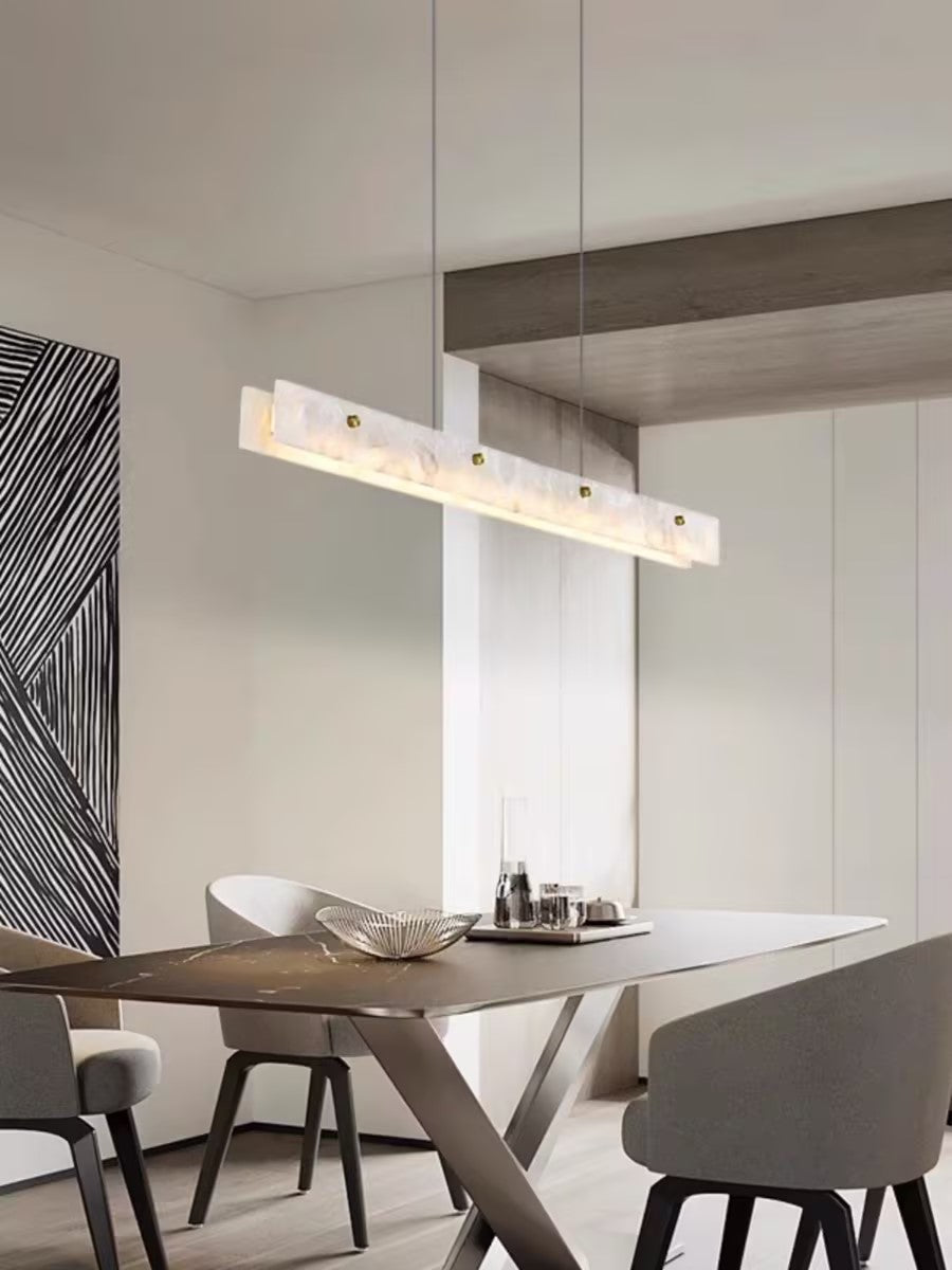 Alabaster LED Linear Pendant Light – Natural Stone & Stainless Steel Modern Suspension Light