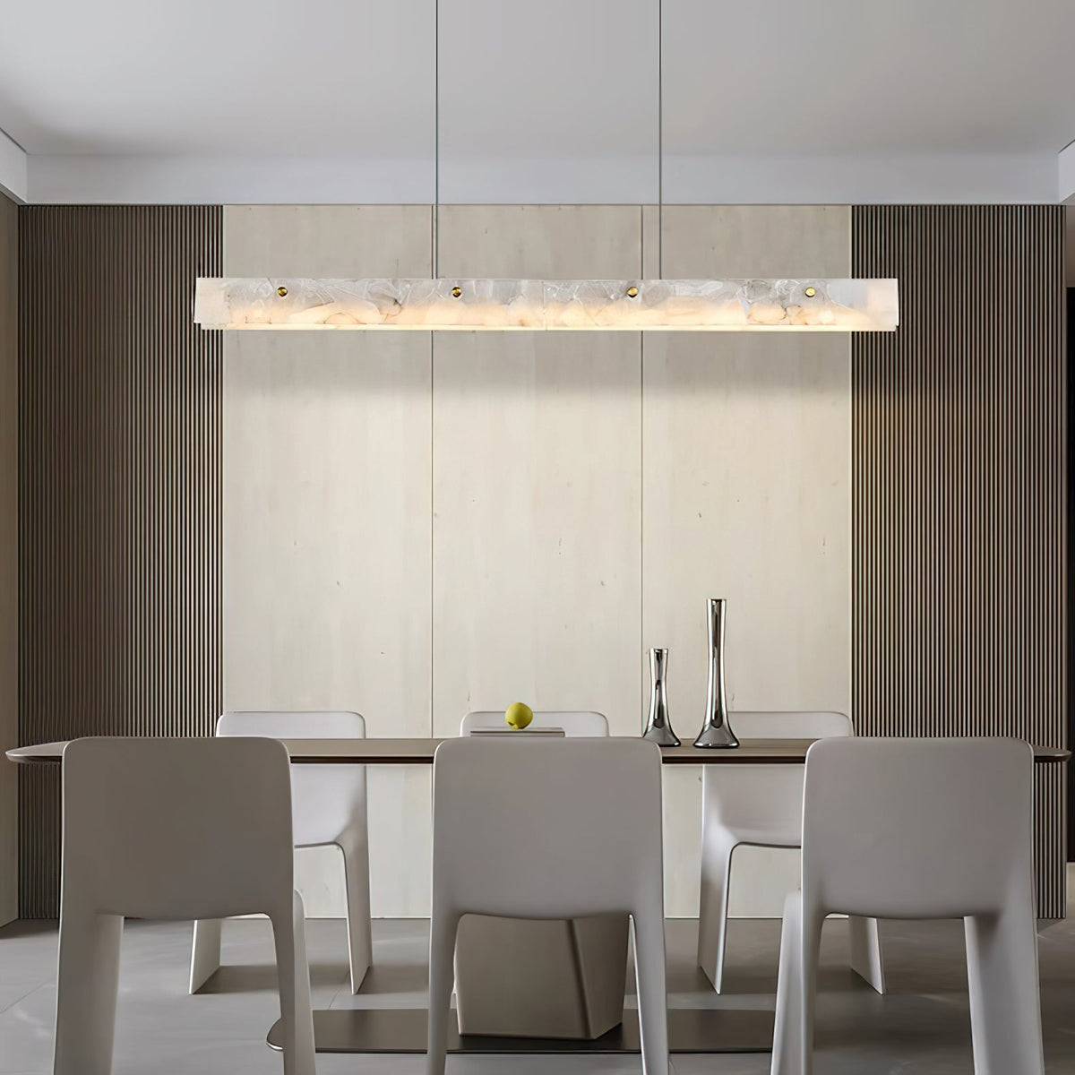 Alabaster LED Linear Pendant Light – Natural Stone & Stainless Steel Modern Suspension Light
