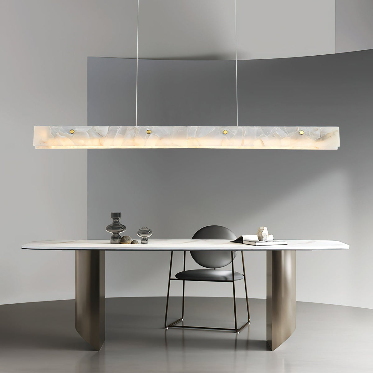 Alabaster LED Linear Pendant Light – Natural Stone & Stainless Steel Modern Suspension Light