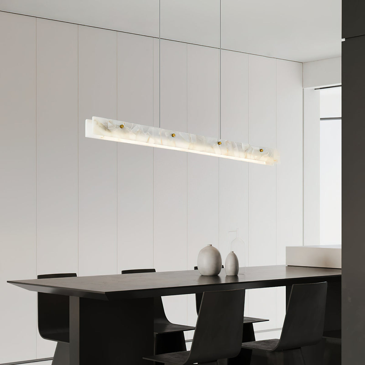 Alabaster LED Linear Pendant Light – Natural Stone & Stainless Steel Modern Suspension Light
