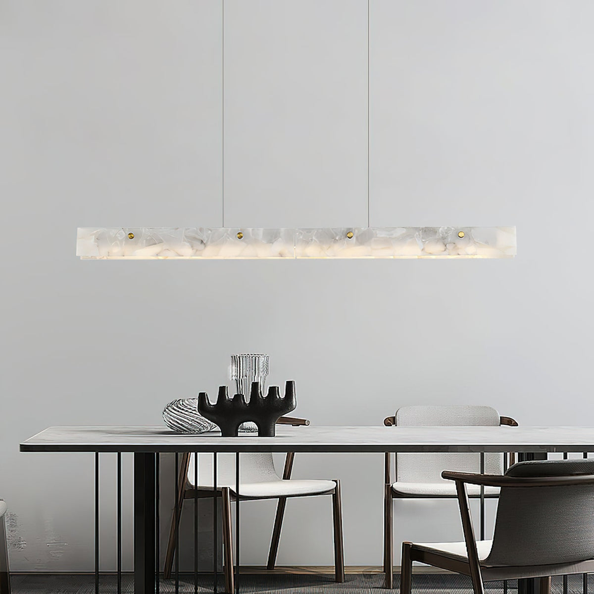 Alabaster LED Linear Pendant Light – Natural Stone & Stainless Steel Modern Suspension Light