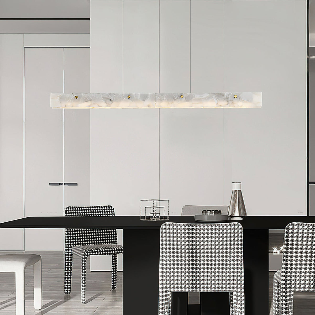 Alabaster LED Linear Pendant Light – Natural Stone & Stainless Steel Modern Suspension Light