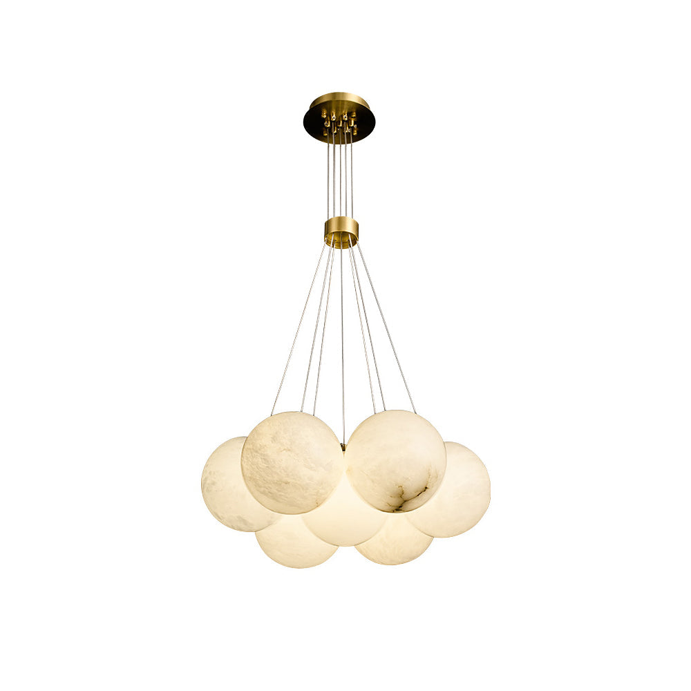Alabaster Lunar Chandelier – Natural Stone Globes & Brass Modern Tiered Chandelier