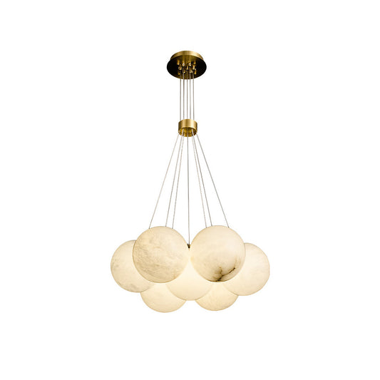 Alabaster Lunar Chandelier – Natural Stone Globes & Brass Modern Tiered Chandelier