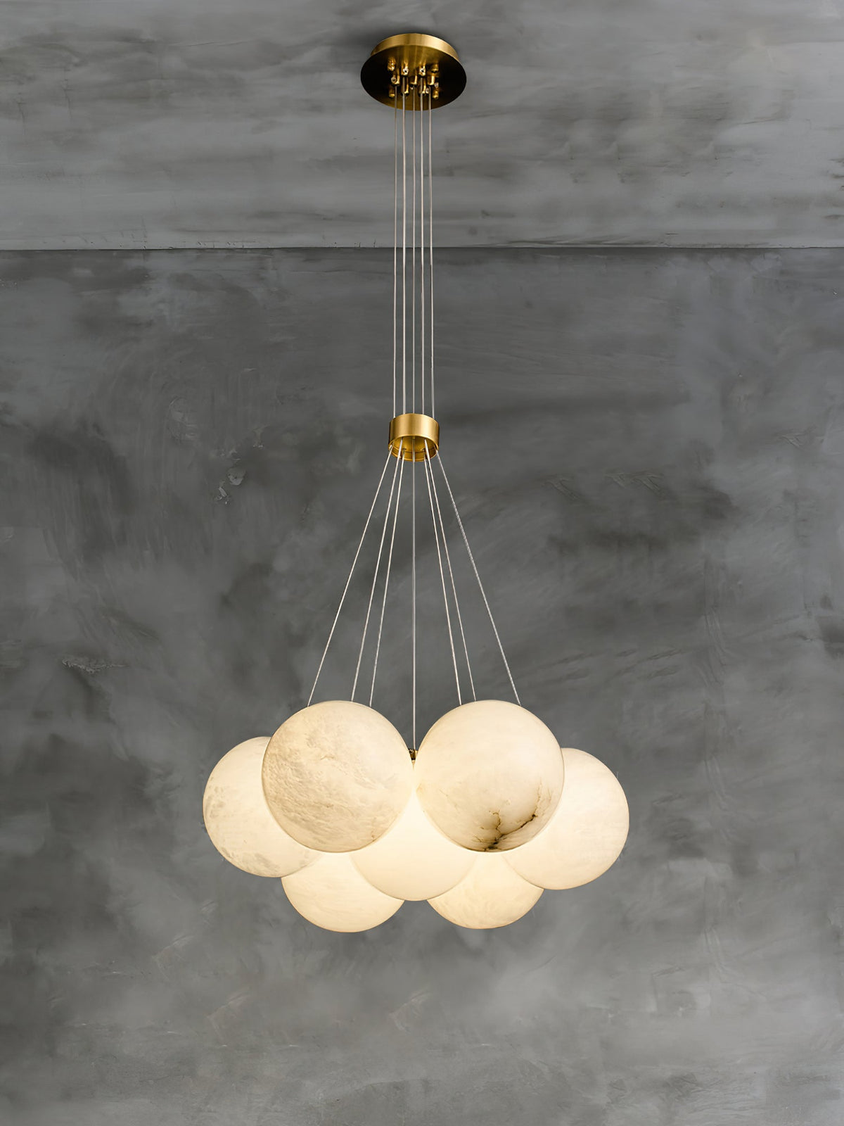 Alabaster Lunar Chandelier – Natural Stone Globes & Brass Modern Tiered Chandelier