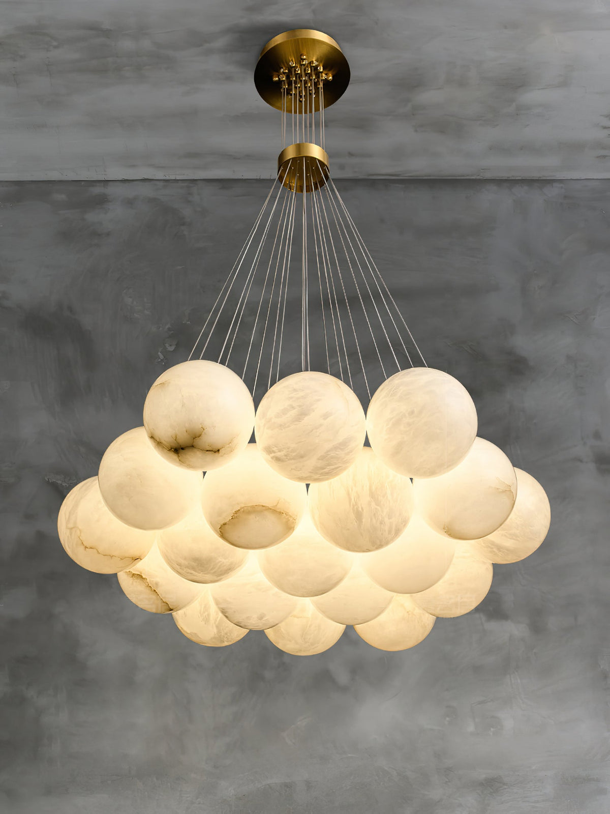 Alabaster Lunar Chandelier – Natural Stone Globes & Brass Modern Tiered Chandelier