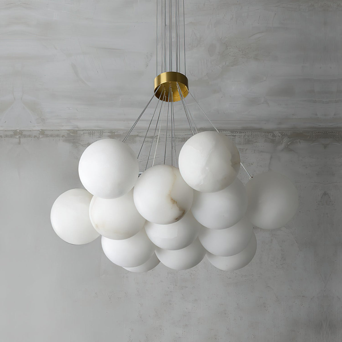 Alabaster Lunar Chandelier – Natural Stone Globes & Brass Modern Tiered Chandelier