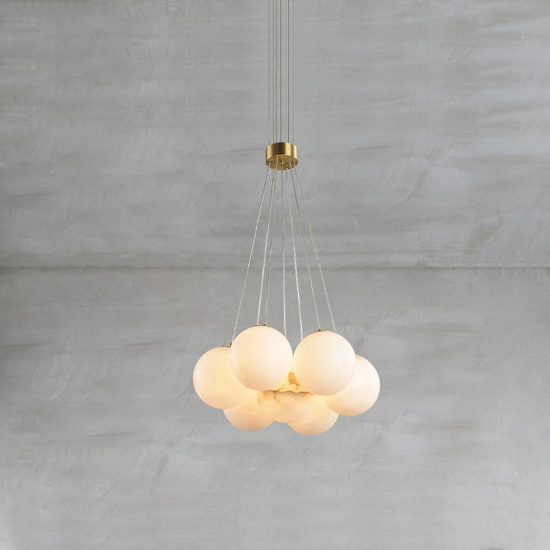 Alabaster Lunar Chandelier – Natural Stone Globes & Brass Modern Tiered Chandelier