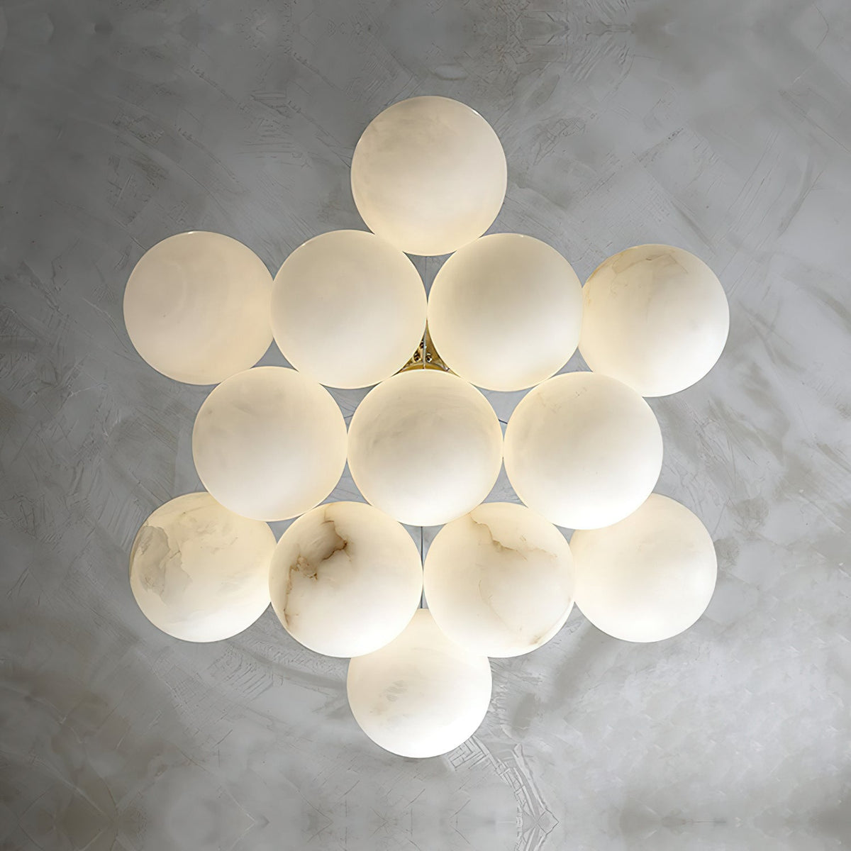 Alabaster Lunar Chandelier – Natural Stone Globes & Brass Modern Tiered Chandelier