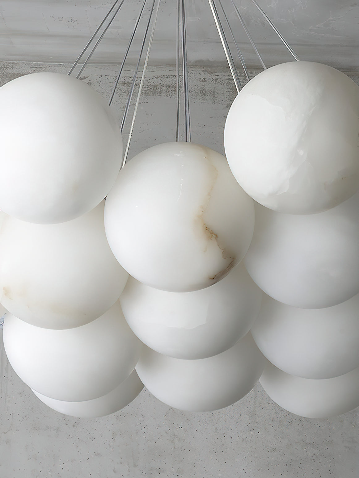 Alabaster Lunar Chandelier – Natural Stone Globes & Brass Modern Tiered Chandelier
