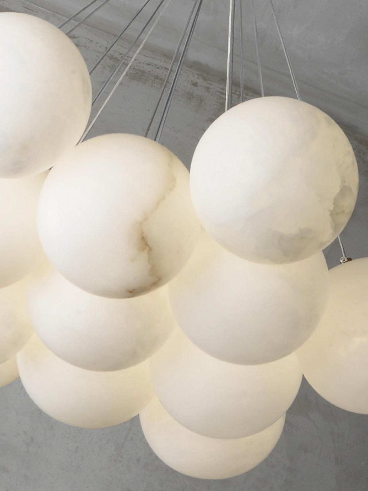 Alabaster Lunar Chandelier – Natural Stone Globes & Brass Modern Tiered Chandelier
