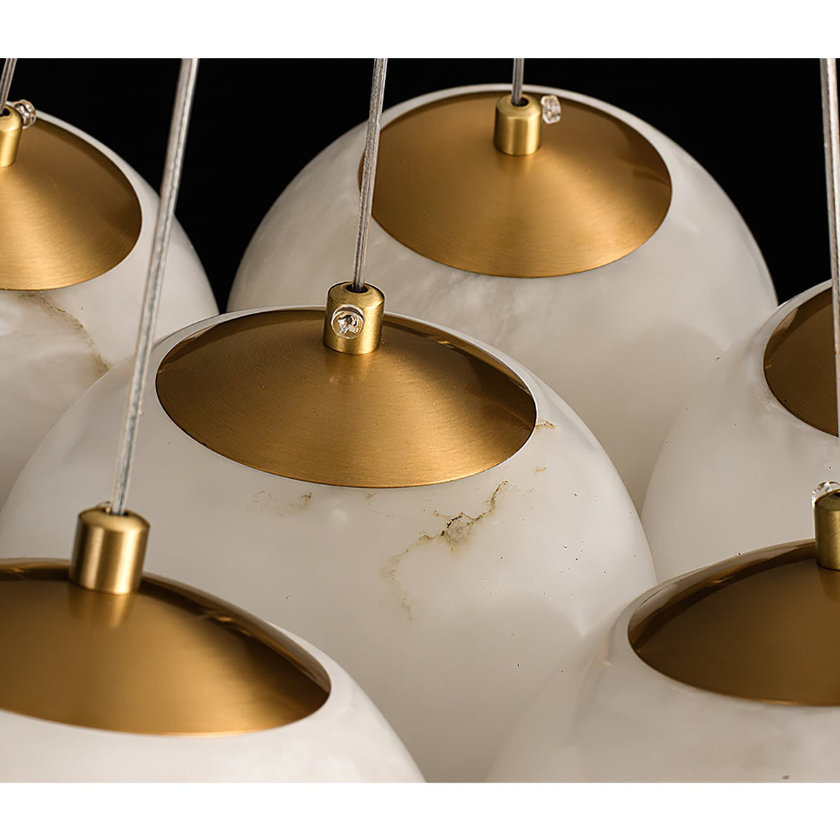 Alabaster Lunar Chandelier – Natural Stone Globes & Brass Modern Tiered Chandelier
