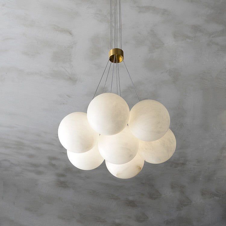 Alabaster Lunar Chandelier – Natural Stone Globes & Brass Modern Tiered Chandelier
