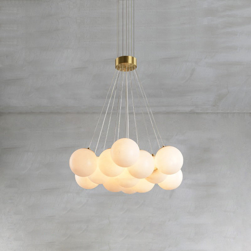 Alabaster Lunar Chandelier – Natural Stone Globes & Brass Modern Tiered Chandelier