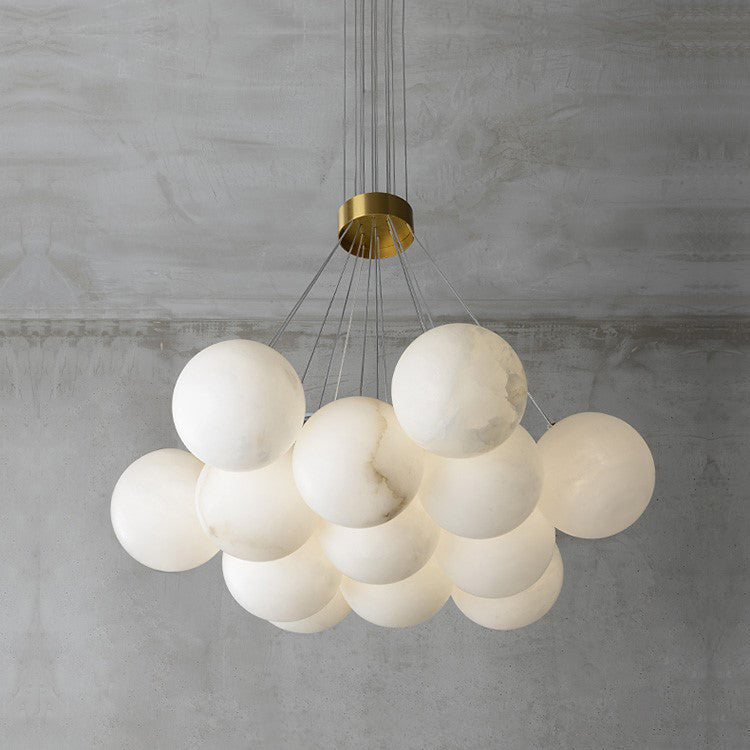 Alabaster Lunar Chandelier – Natural Stone Globes & Brass Modern Tiered Chandelier