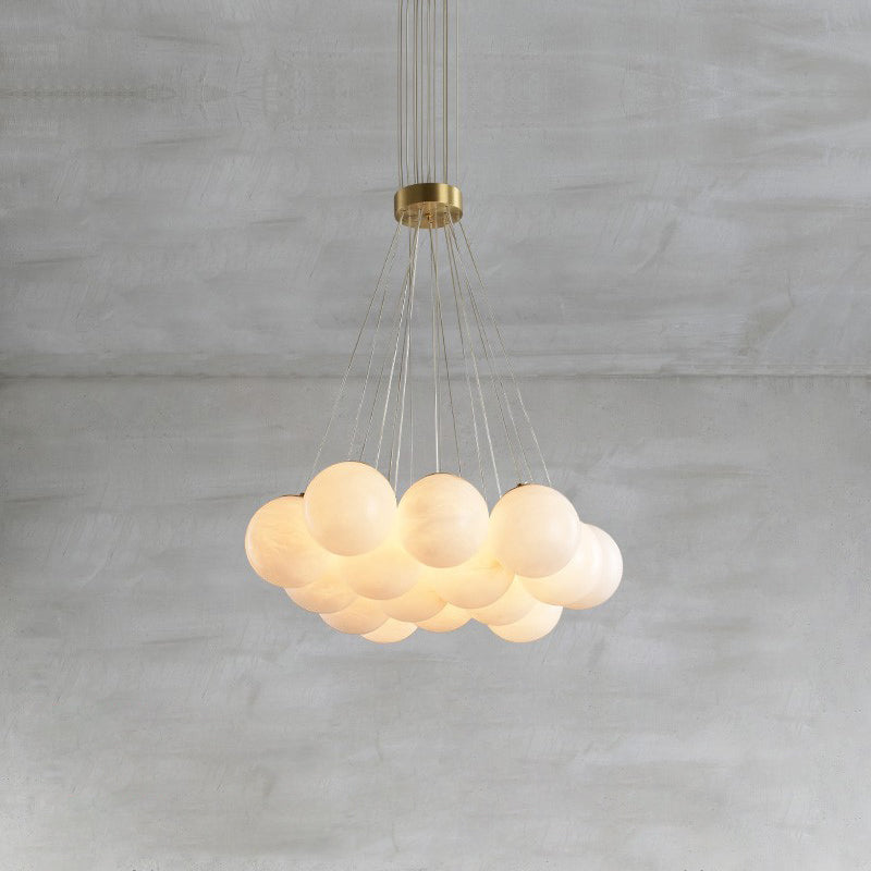 Alabaster Lunar Chandelier – Natural Stone Globes & Brass Modern Tiered Chandelier