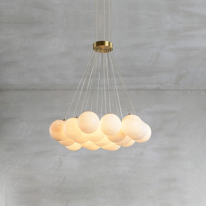 Alabaster Lunar Chandelier – Natural Stone Globes & Brass Modern Tiered Chandelier