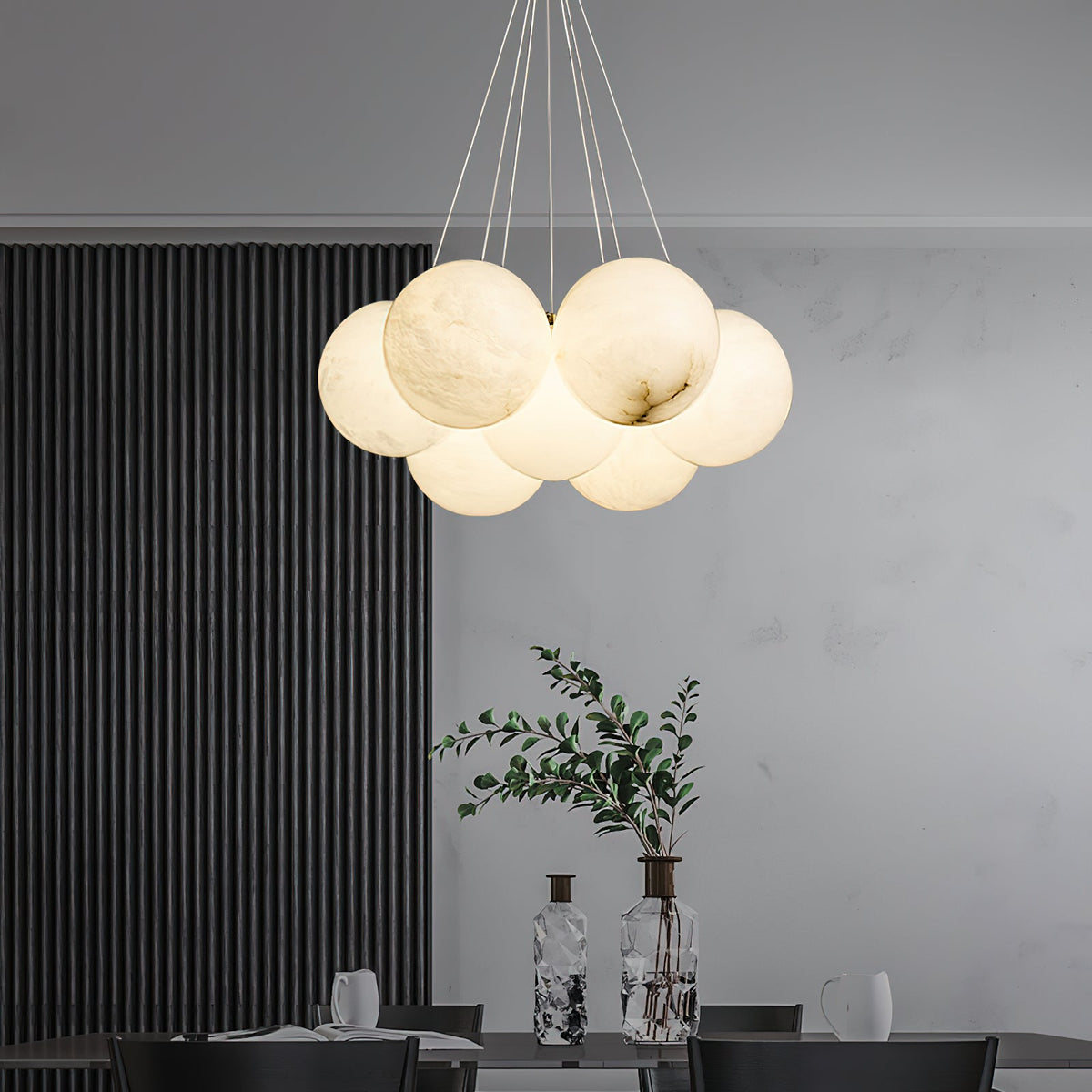 Alabaster Lunar Chandelier – Natural Stone Globes & Brass Modern Tiered Chandelier