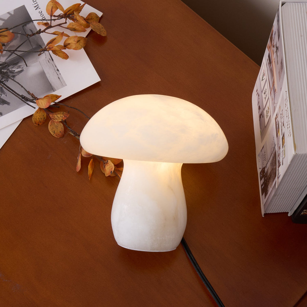 Alabaster Mushroom Table Lamp – Imported Spanish Natural Stone Modern Accent Light