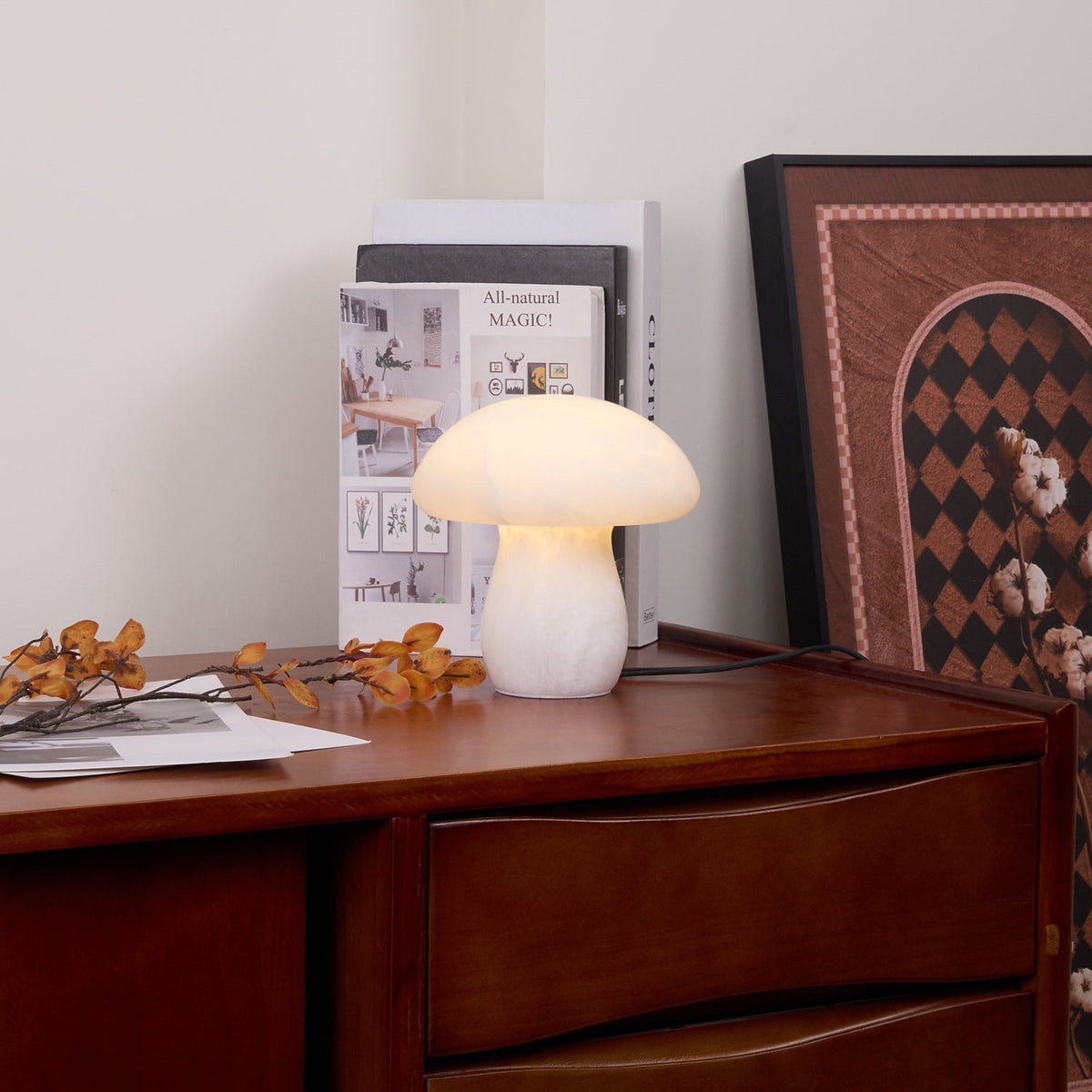 Alabaster Mushroom Table Lamp – Imported Spanish Natural Stone Modern Accent Light