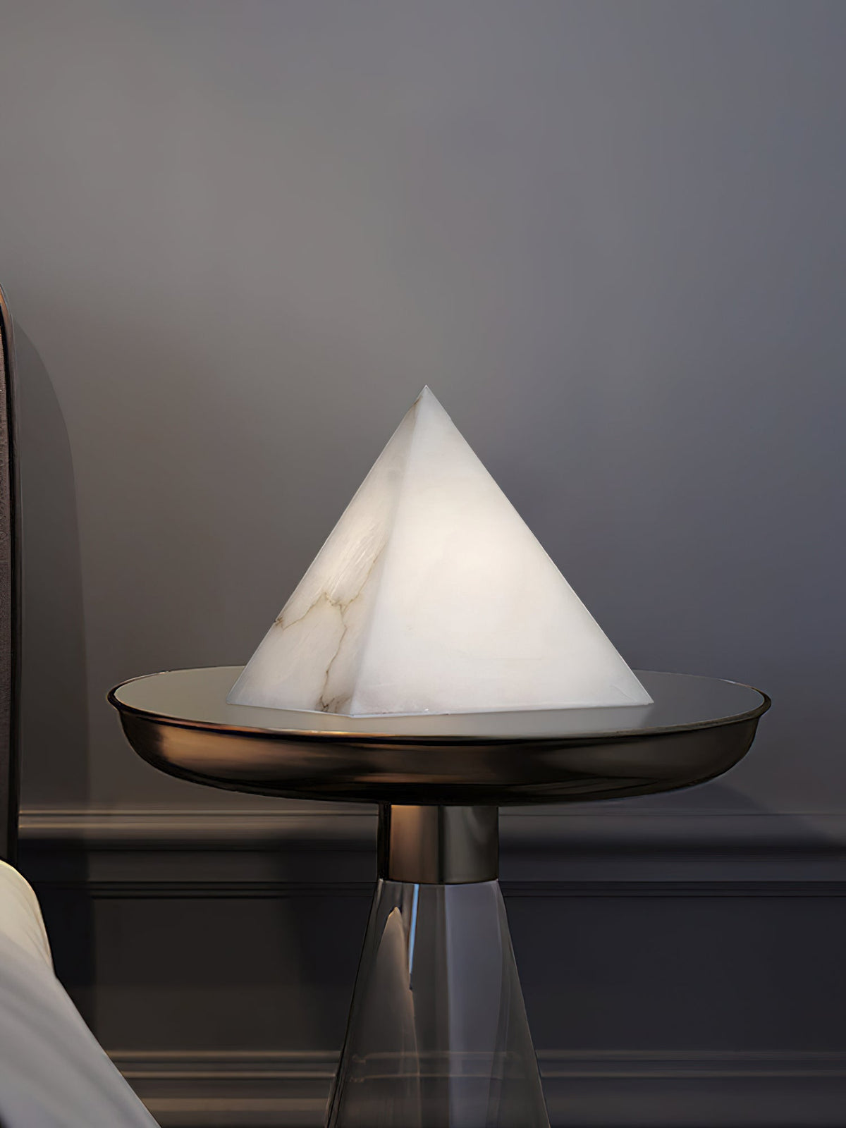 Alabaster Pyramid Table Lamp – Natural Stone Geometric Accent & Ambient Light