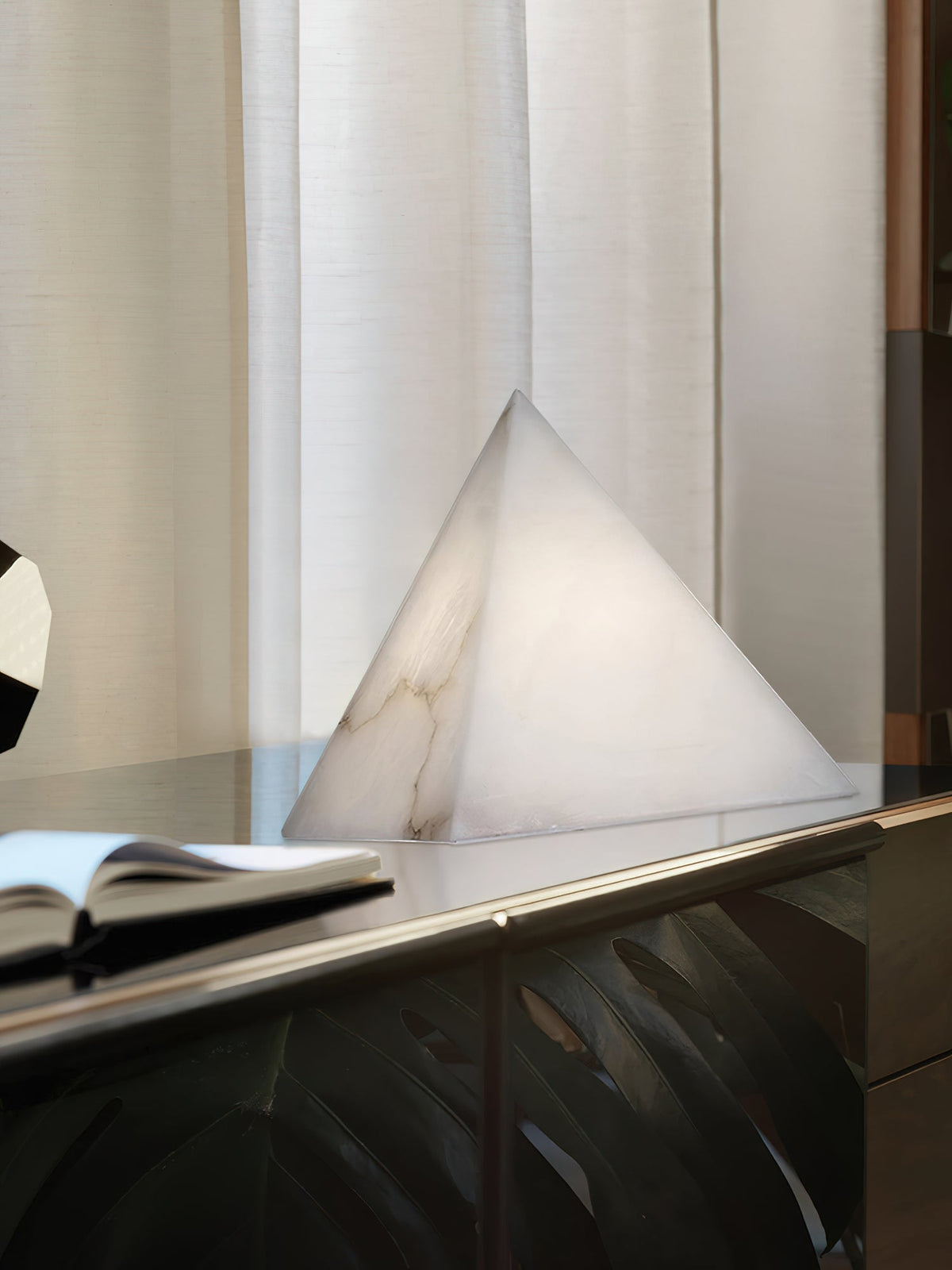 Alabaster Pyramid Table Lamp – Natural Stone Geometric Accent & Ambient Light