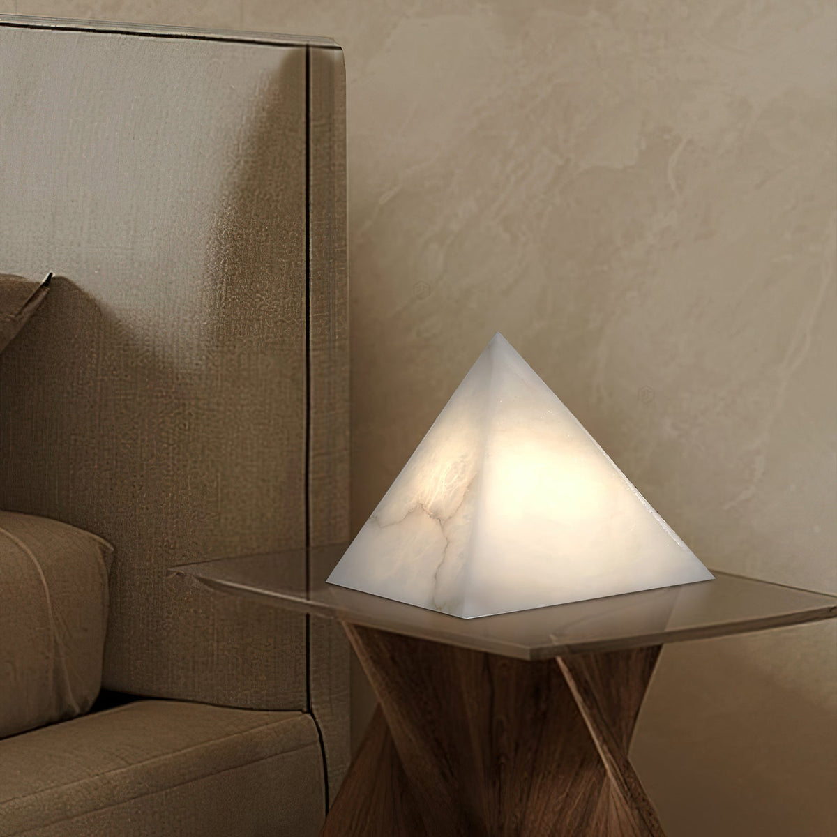 Alabaster Pyramid Table Lamp – Natural Stone Geometric Accent & Ambient Light