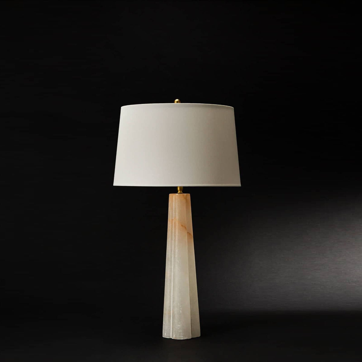 Marble Quatrefoil Table Lamp - Tapered Natural Marble & Linen Drum Light