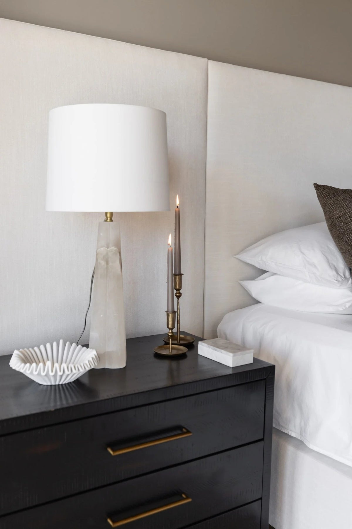 Marble Quatrefoil Table Lamp - Tapered Natural Marble & Linen Drum Light