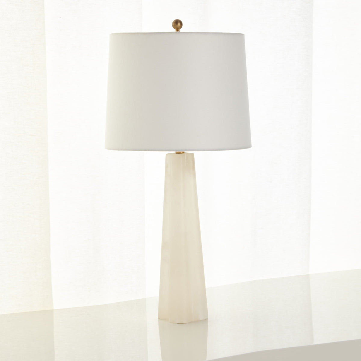 Marble Quatrefoil Table Lamp - Tapered Natural Marble & Linen Drum Light