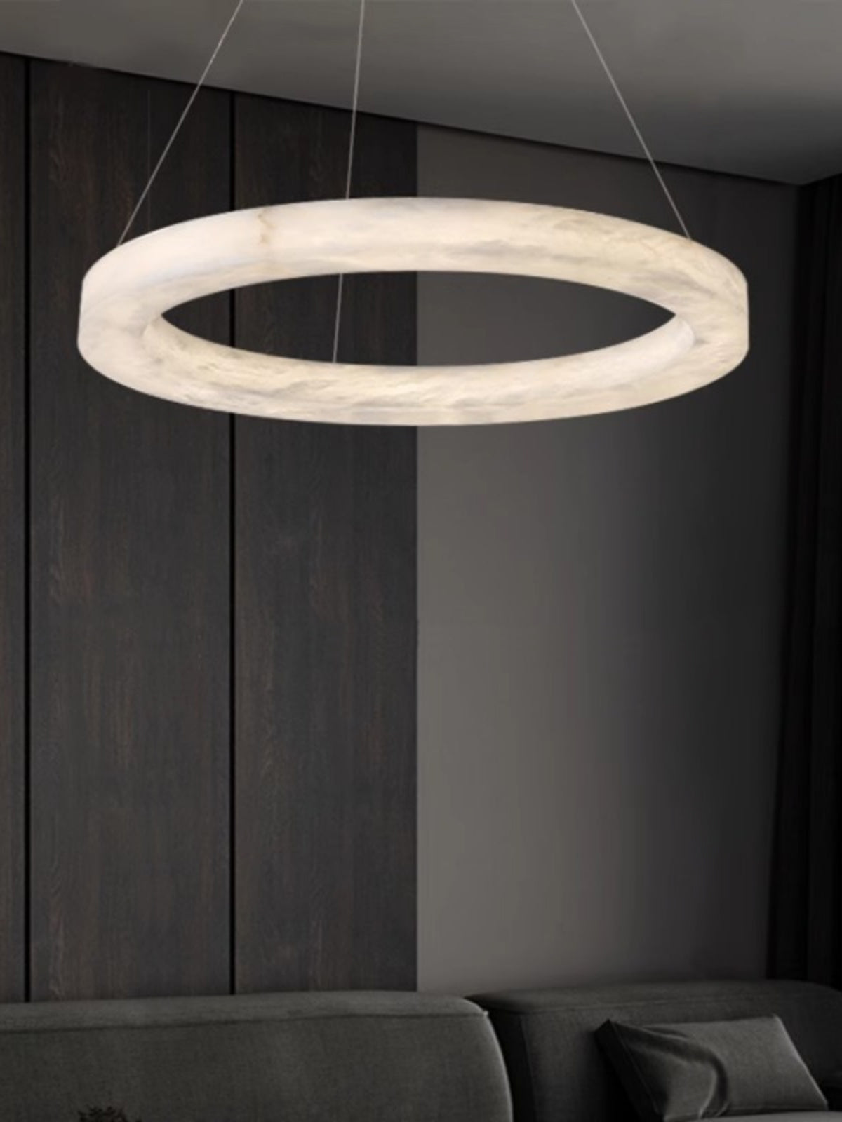Alabaster Ring Chandelier – Natural Stone Halo & Brass Modern Luxury Chandelier