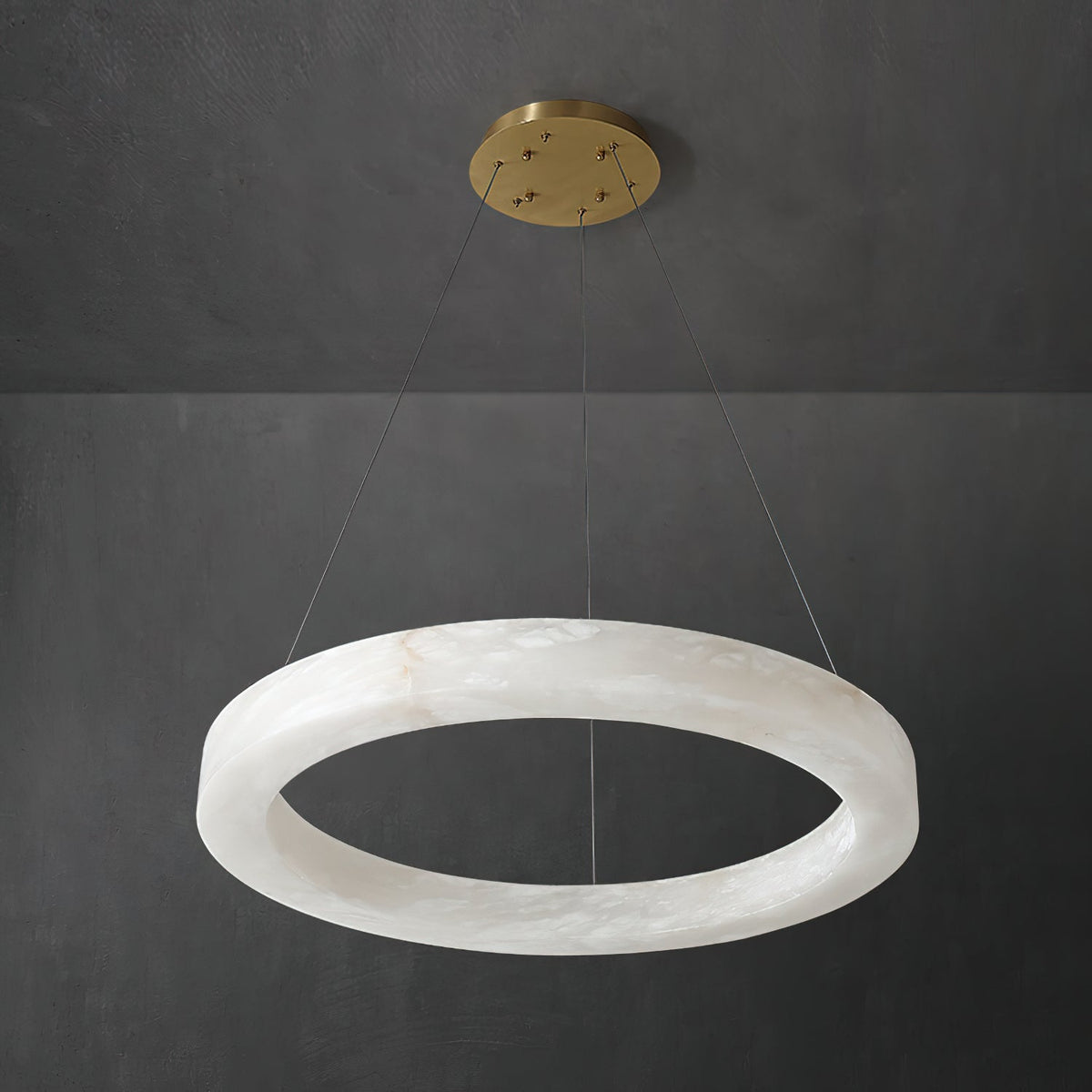 Alabaster Ring Chandelier – Natural Stone Halo & Brass Modern Luxury Chandelier
