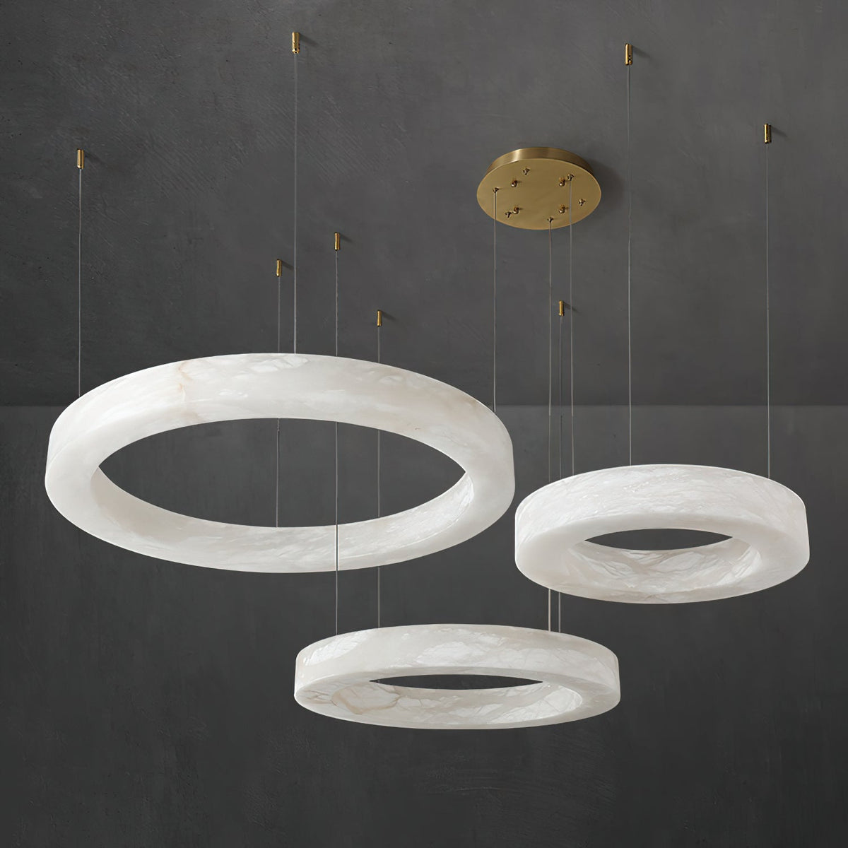 Alabaster Ring Chandelier – Natural Stone Halo & Brass Modern Luxury Chandelier
