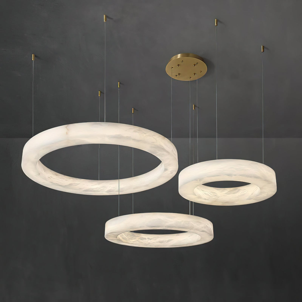 Alabaster Ring Chandelier – Natural Stone Halo & Brass Modern Luxury Chandelier